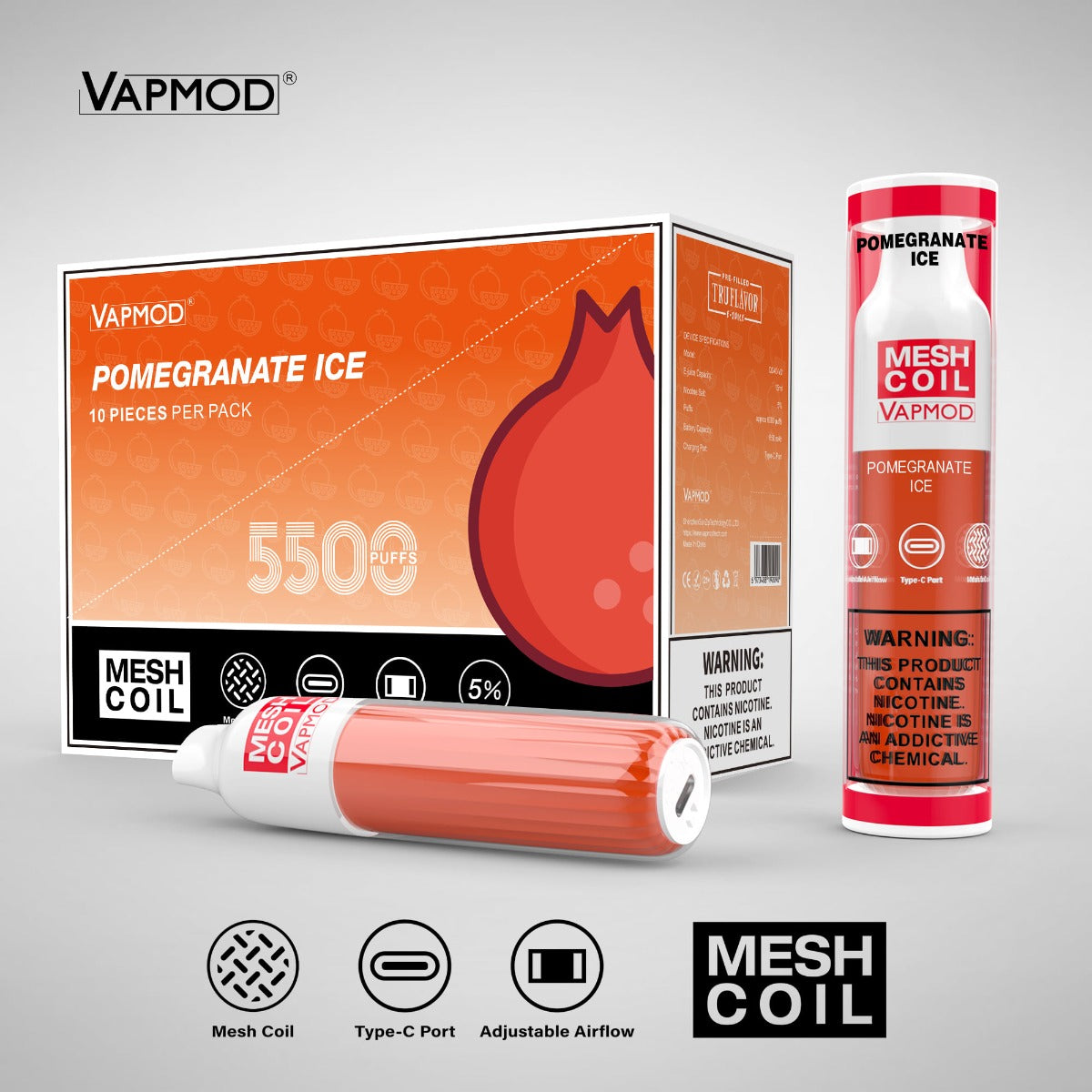 Vapmod QD40-V2 5500 Puffs Single Disposable 15mL Best Flavor Pomegranate Ice