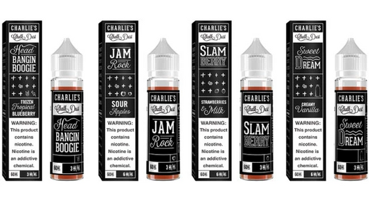 Charlie's Chalk Dust Black Label 60ML Vape Juice Best Flavors Head Bangin Boogie Jam Rock Slam Berry Sweet Dream