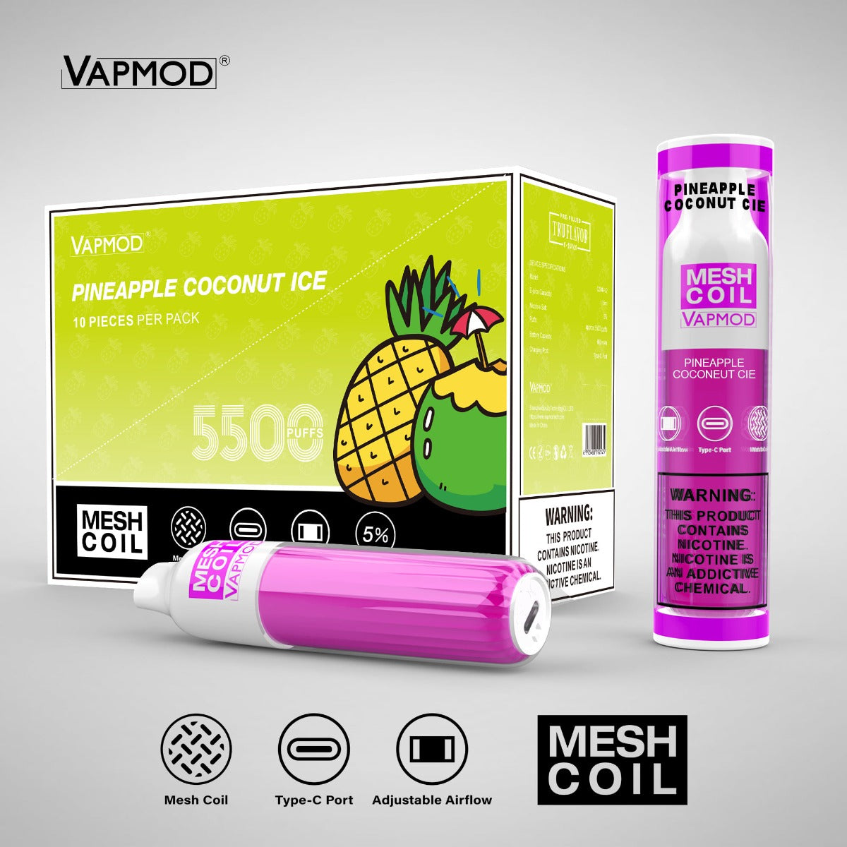 Vapmod QD40-V2 5500 Puffs Single Disposable 15mL Best Flavor Pineapple Coconut Ice