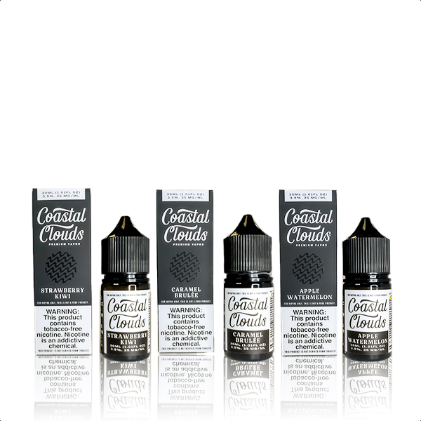 Coastal Clouds Salt TFN Series 30mL Vape Juice Best Flavors Strawberry Kiwi Caramel Brulee Apple Watermelon