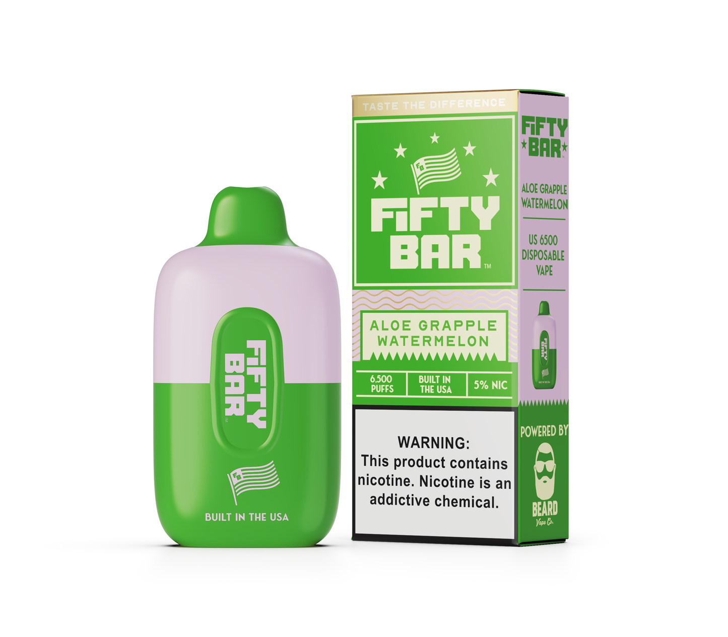 Fifty Bar 6500 Puff Rechargeable Vape Disposable 16mL Best Flavor Aloe Grapple Watermelon