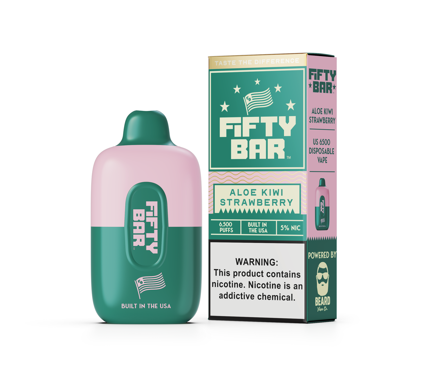 Fifty Bar 6500 Puff Rechargeable Vape Disposable 16mL Best Flavor Aloe Kiwi Strawberry