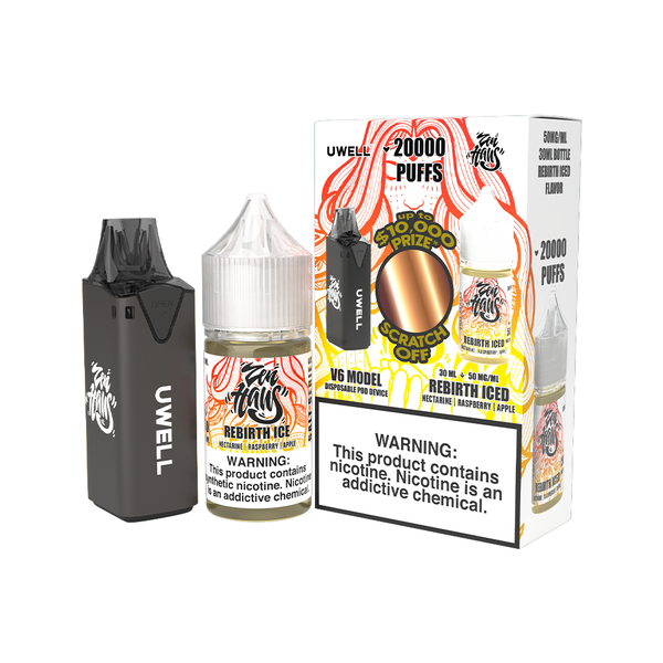 Uwell V6 Pod Kit + Zen Haus Salt 30mL Bundle Black/Rebirth Ice 50mg