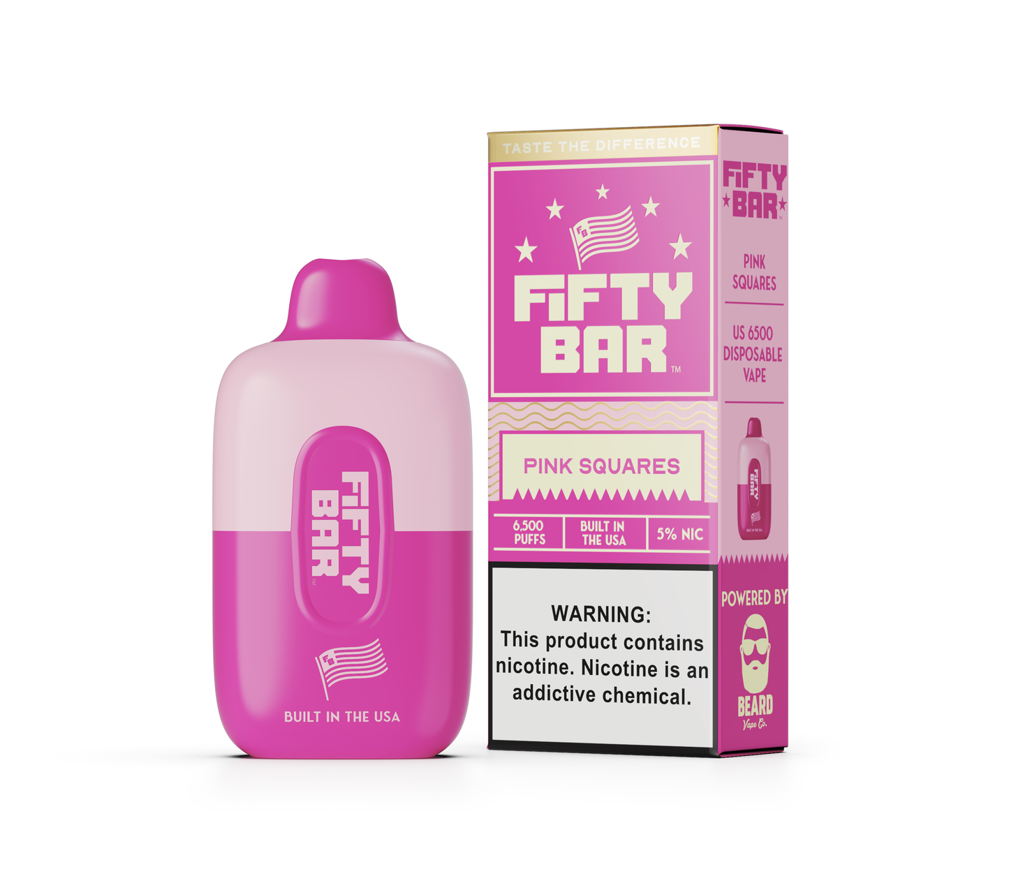 Fifty Bar 6500 Puff Rechargeable Vape Disposable 16mL Best Flavor Pink Squares