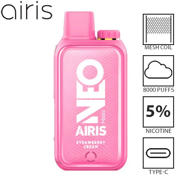 Airis Neo P8000 8000 Puffs Rechargeable Vape Disposable 20mL Best Flavor Strawberry Cream