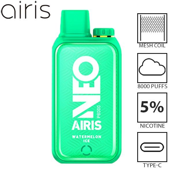 Airis Neo P8000 8000 Puffs Rechargeable Vape Disposable 20mL Best Flavor Watermelon Ice