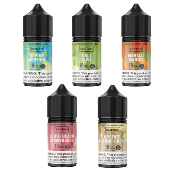 Bantam Synthetic Nicotine Salt Series 30mL Vape Juice Best Flavors Alpine Menthol Cali Kiwi Mahalo Mango South Beach Strawberry Upstate Almond Cream