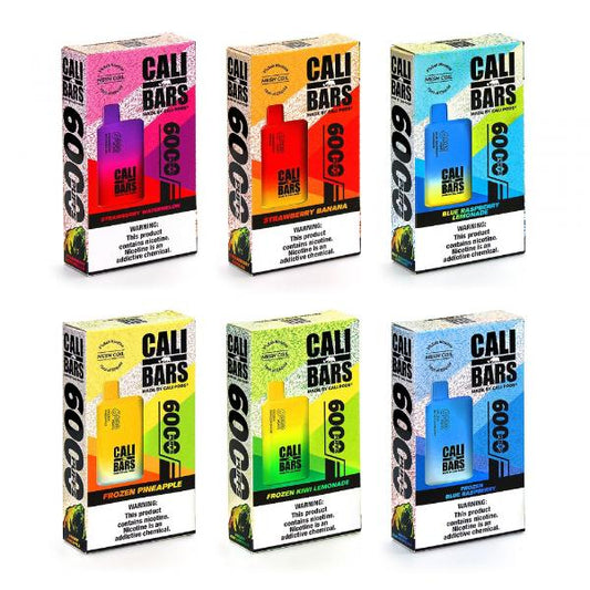 Cali Bars V2 6000 Puffs Disposable Vape 6-Pack Best Flavors Strawberry Watermelon Strawberry Banana Blue Raspberry Lemonade Frozen Pineapple Frozen Kiwi Lemonade Frozen Blue Raspberry