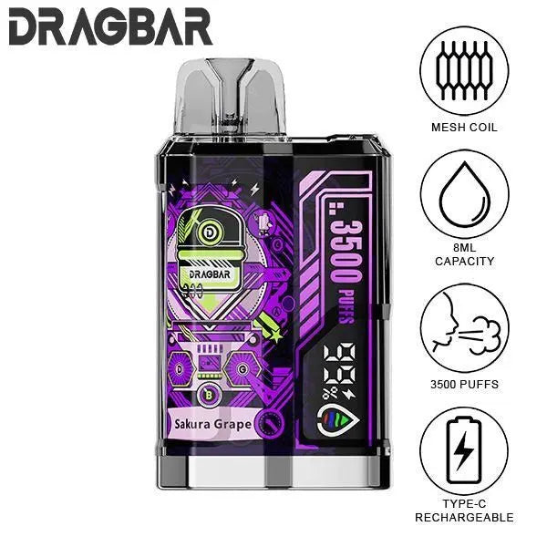 Best Deal Zovoo DragBar B3500 Puffs Disposable Vape 8mL Sakura Grape