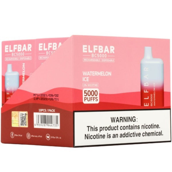 Elf Bar BC5000 5000 Puffs Rechargeable Vape Disposable 10mL 10 Pack  Best Flavor Watermelon Ice