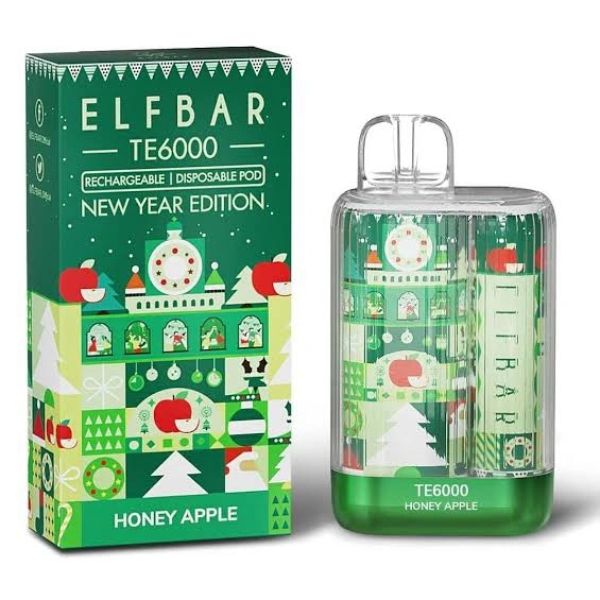 ElfBar TE6000 6000 Puffs Rechargeable Vape Disposable 12mL Best Flavor Honey Apple