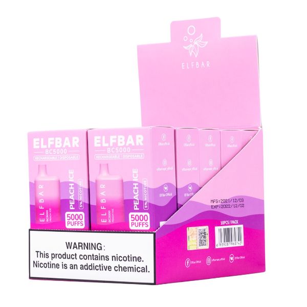 Elf Bar BC5000 5000 Puffs Rechargeable Vape Disposable 10mL 10 Pack  Best Flavor Peach Ice