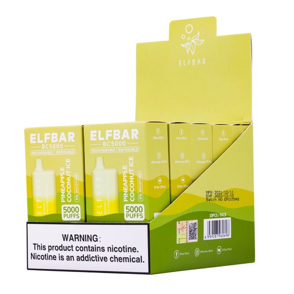 Elf Bar BC5000 5000 Puffs Rechargeable Vape Disposable 10mL 10 Pack  Best Flavor Pineapple Coconut Ice