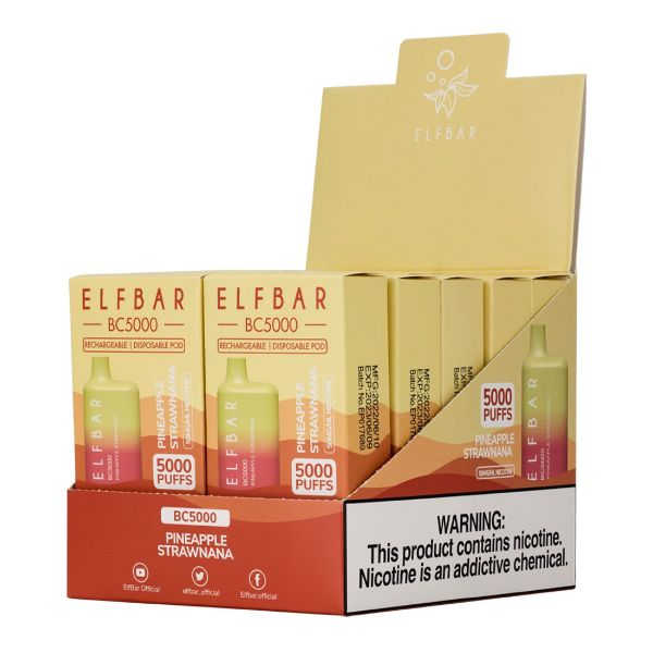 Elf Bar BC5000 5000 Puffs Rechargeable Vape Disposable 10mL 10 Pack  Best Flavor Pineapple Strawnana