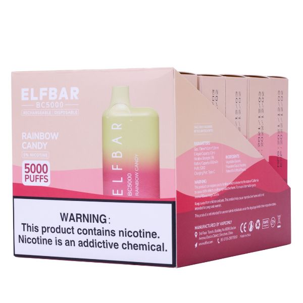 Elf Bar BC5000 5000 Puffs Rechargeable Vape Disposable 10mL 10 Pack  Best Flavor Rainbow Candy