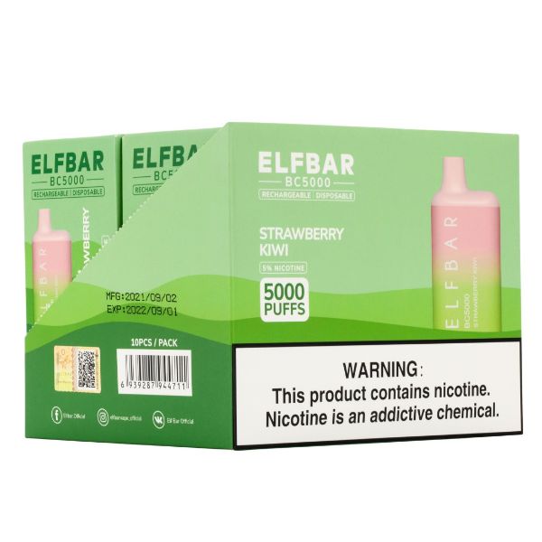 Elf Bar BC5000 5000 Puffs Rechargeable Vape Disposable 10mL 10 Pack  Best Flavor Strawberry Kiwi