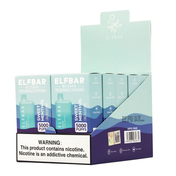 Elf Bar BC5000 5000 Puffs Rechargeable Vape Disposable 10mL 10 Pack  Best Flavor Sweet Menthol