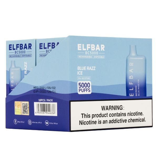 Elf Bar BC5000 5000 Puffs Rechargeable Vape Disposable 10mL 10 Pack  Best Flavor Blue Razz Ice