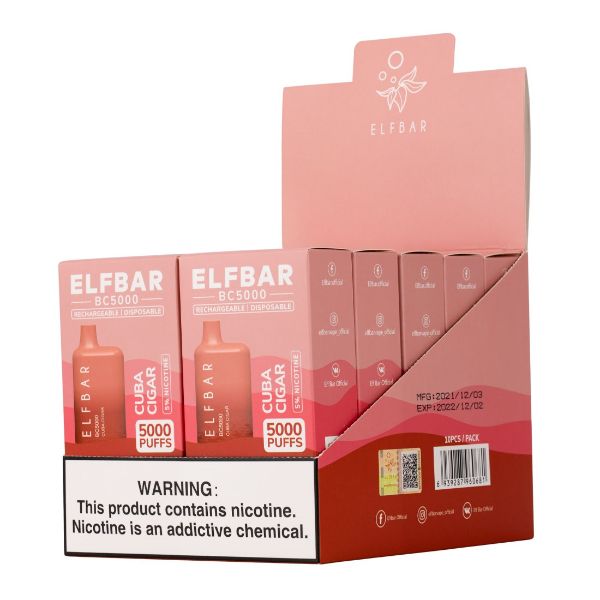 Elf Bar BC5000 5000 Puffs Rechargeable Vape Disposable 10mL 10 Pack  Best Flavor Cuba Cigar