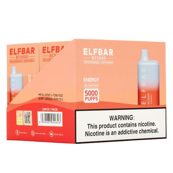 Elf Bar BC5000 5000 Puffs Rechargeable Vape Disposable 10mL 10 Pack  Best Flavor Energy