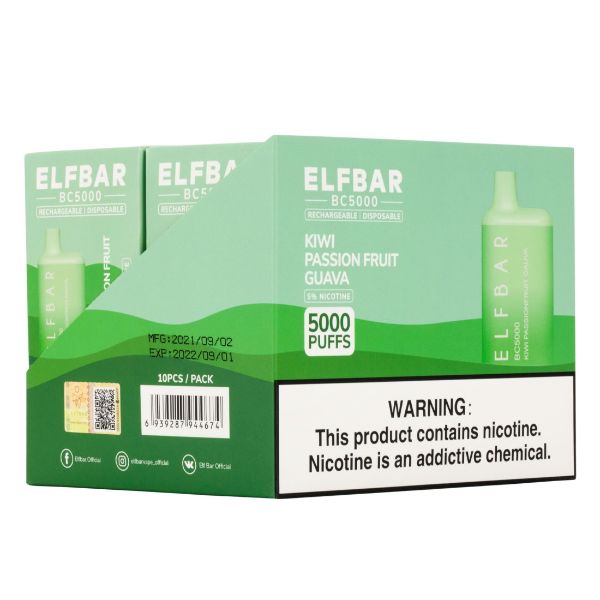 Elf Bar BC5000 5000 Puffs Rechargeable Vape Disposable 10mL 10 Pack  Best Flavor Kiwi Passionfruit Guava