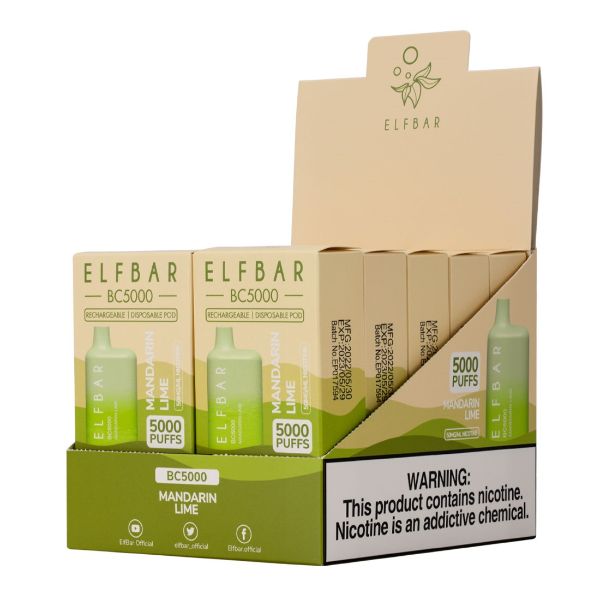 Elf Bar BC5000 5000 Puffs Rechargeable Vape Disposable 10mL 10 Pack  Best Flavor Mandarin Lime