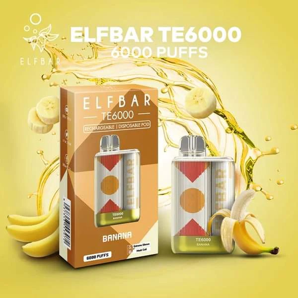 ElfBar TE6000 6000 Puffs Rechargeable Vape Disposable 12mL Best Flavor Banana