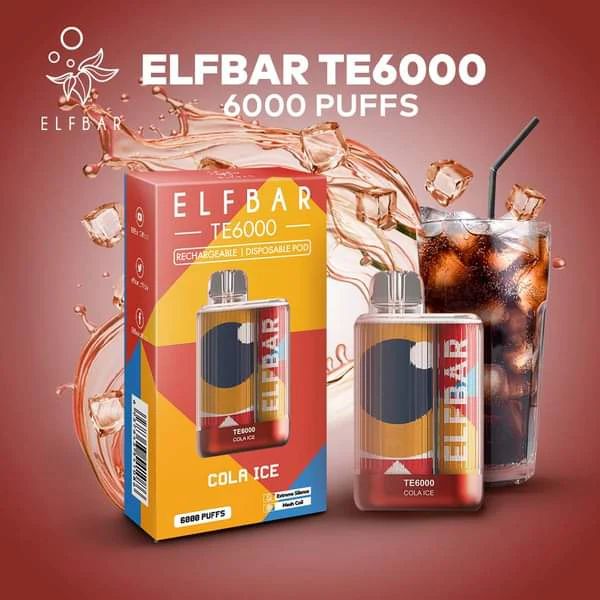 ElfBar TE6000 6000 Puffs Rechargeable Vape Disposable 12mL Best Flavor Cola Ice