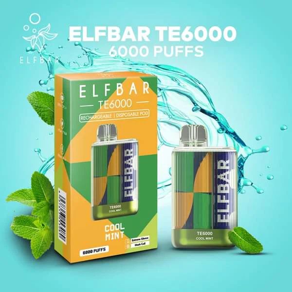 ElfBar TE6000 6000 Puffs Rechargeable Vape Disposable 12mL Best Flavor Cool Mint