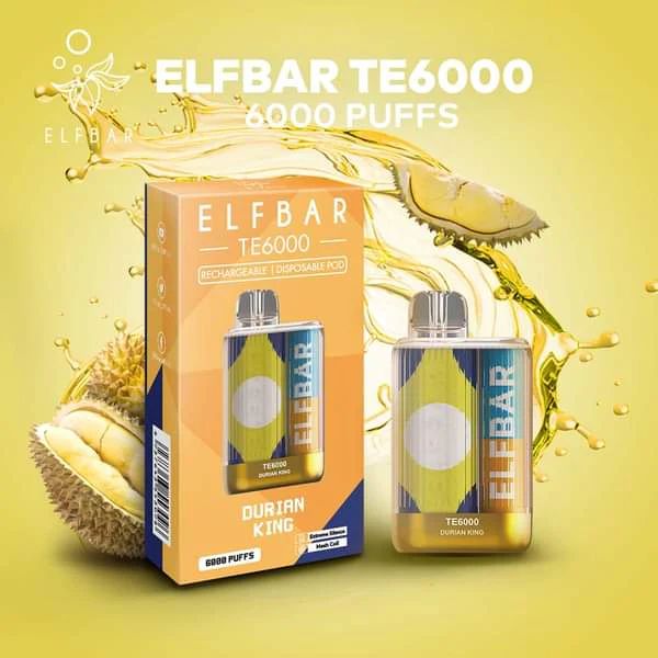 ElfBar TE6000 6000 Puffs Rechargeable Vape Disposable 12mL Best Flavor Durian King