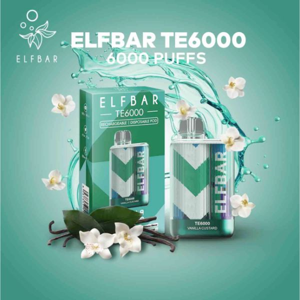 ElfBar TE6000 6000 Puffs Rechargeable Vape Disposable 12mL Best Flavor Vanilla Custard