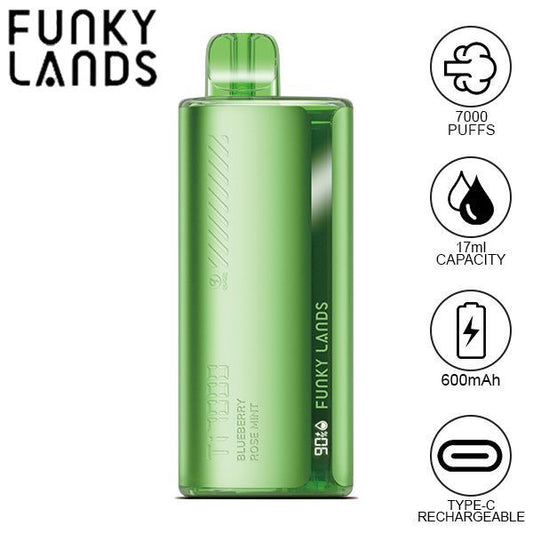 Best Deal Funky Lands Ti7000 Puffs Disposable Vape 17mL Blueberry Rose Mint