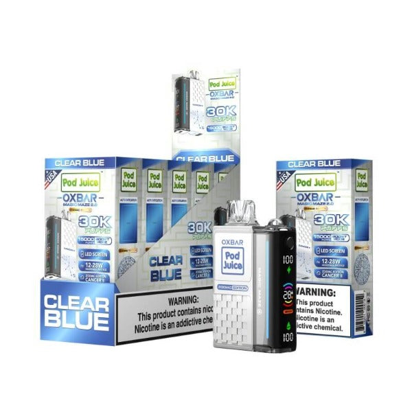 Best Deal OXBAR x Pod Juice Magic Maze 2.0 30k Puffs Rechargeable Disposable 13mL  Clear Blue (Cancer)