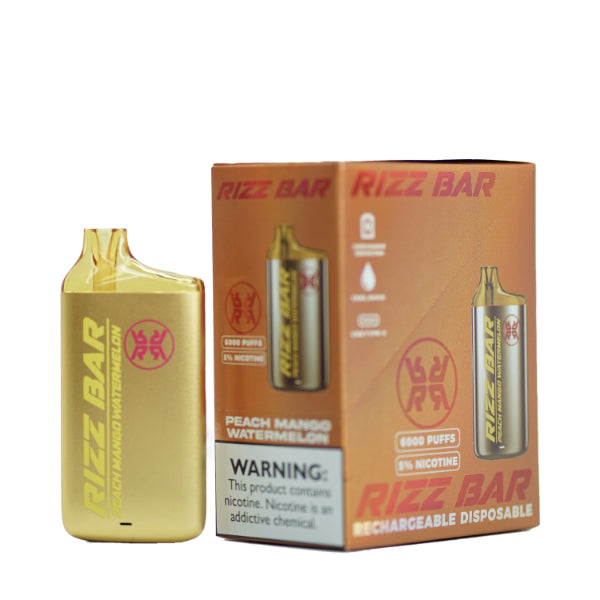 Rizz Bar 6000 Puffs Rechargeable Vape Disposable 15mL Best Flavor Peach Mango Watermelon