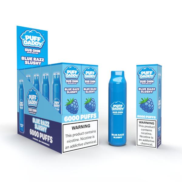 Puff Daddy 6000 Puffs Rechargeable Vape Disposable 12mL 10 Pack Best Flavor Blue Razz Slushy