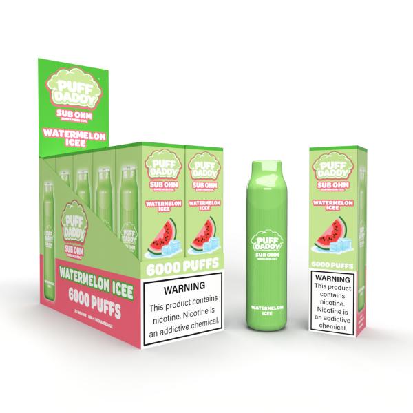 Puff Daddy 6000 Puffs Rechargeable Vape Disposable 12mL 10 Pack Best Flavor Watermelon Icee