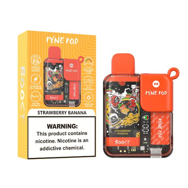 Best Deals Pyne Pod 8500 Puffs Rechargeable Disposable Vape 10mL Best Flavor Strawberry Banana