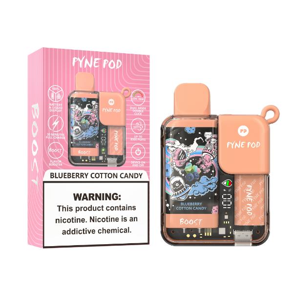 Best Deals Pyne Pod 8500 Puffs Rechargeable Disposable Vape 10mL Best Flavor Blueberry Cotton Candy