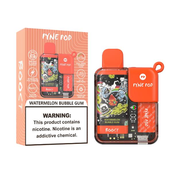 Best Deals Pyne Pod 8500 Puffs Rechargeable Disposable Vape 10mL Best Flavor Watermelon Bubblegum