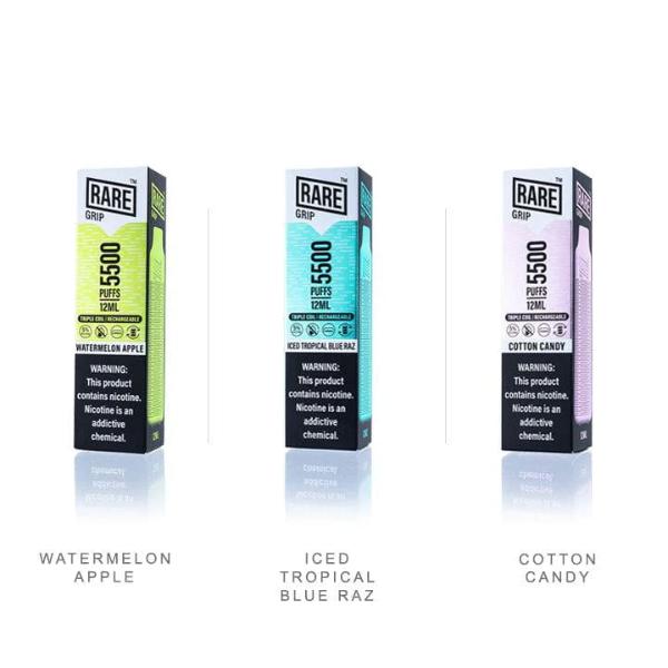 Rare Grip 5500 Puffs Mesh Rechargeable Vape Disposable 12mL 10 Pack Best Flavors Watermelon Apple Iced Tropical Blue Raz Cotton Candy