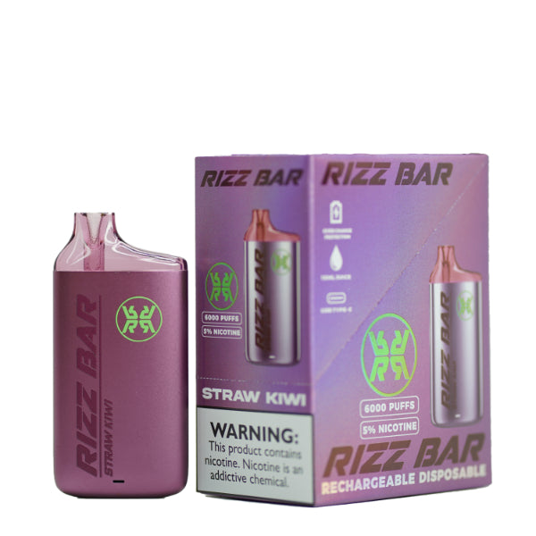 Rizz Bar 6000 Puffs Rechargeable Vape Disposable 15mL Best Flavor Straw Kiwi