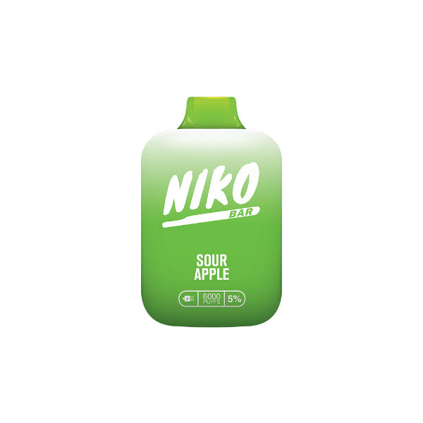 Niko Bar 6000 Puffs Rechargeable Vape Disposable 13mL Best Flavor Sour Apple