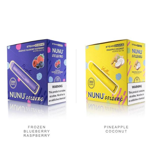 Steam Engine Vape NuNu Colours 3000 Puffs Rechargeable Vape Disposable 9mL 10 Pack Best Flavors Frozen Blueberry Raspberry Pineapple Coconut