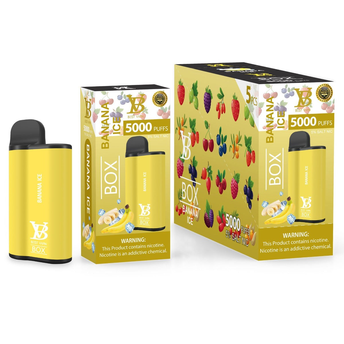 Best Vapin Box 5000 Puffs 5 Pk Disposable Vape Best Flavor Banana Ice