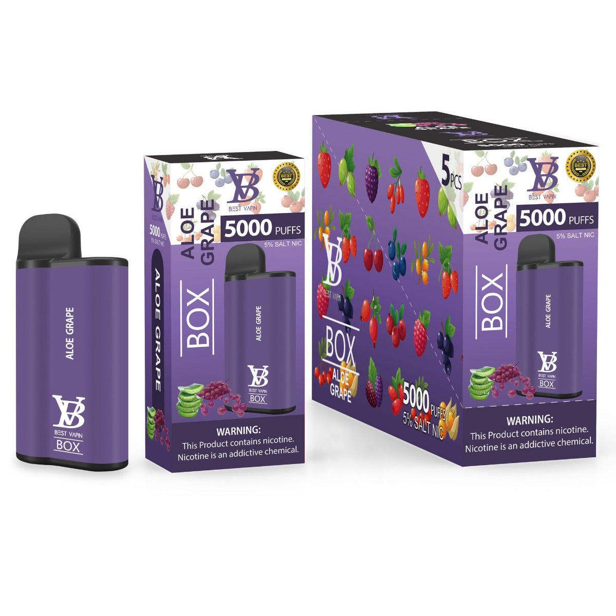 Best Vapin Box 5000 Puffs 5 Pk Disposable Vape Best Flavor Aloe Grape