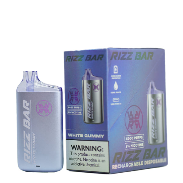 Rizz Bar 6000 Puffs Rechargeable Vape Disposable 15mL Best Flavor White Gummy