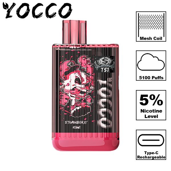 Yocco T51 Disposable Vape 13mL Best Flavor Strawberry Kiwi