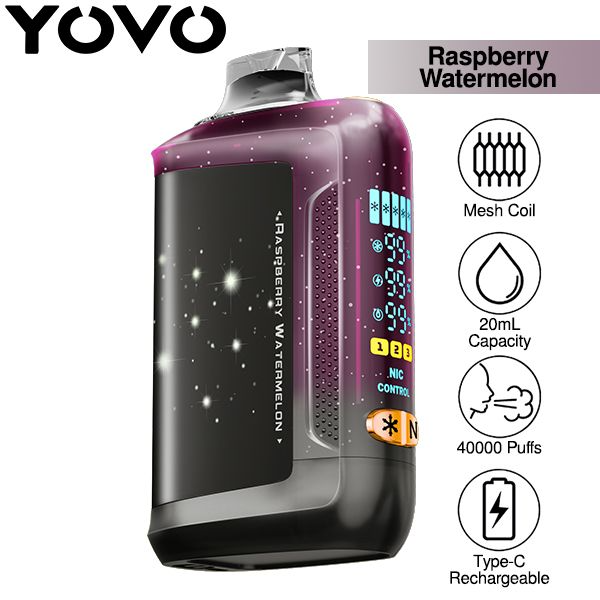 Best Deal Yovo Starwalk 40,000 Puffs Disposable Vape 20mL 5 Pack - Raspberry Watermelon